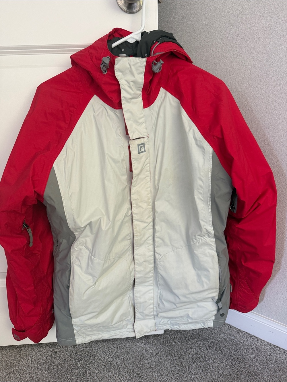 Women's Red, White & Gray Ski Jacket with Hood
